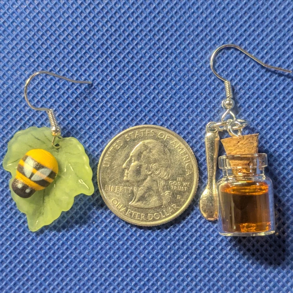 Earrings--Bee & Honey Asymmetrical Danglies